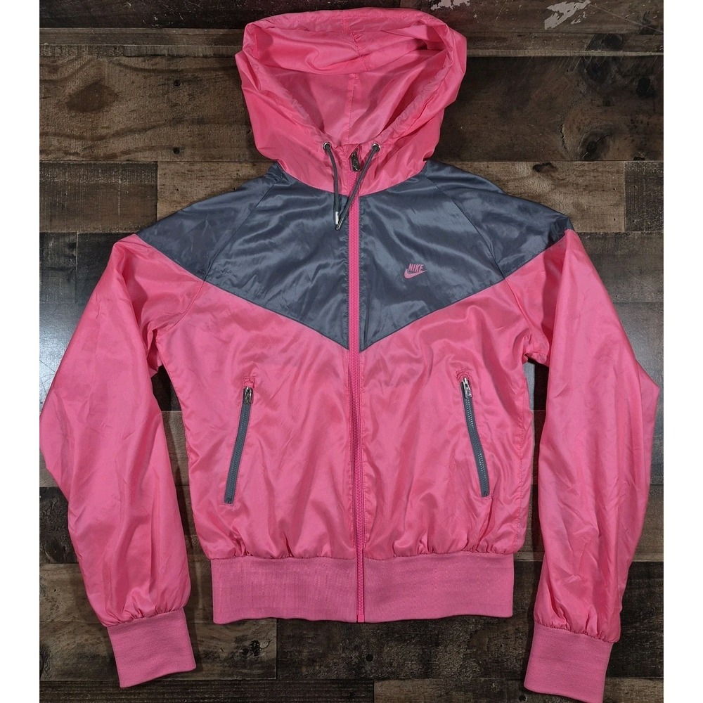 Nike Windrunner Jacket Womens Medium Pink Gray Windbreaker Swoosh Zippers Gym